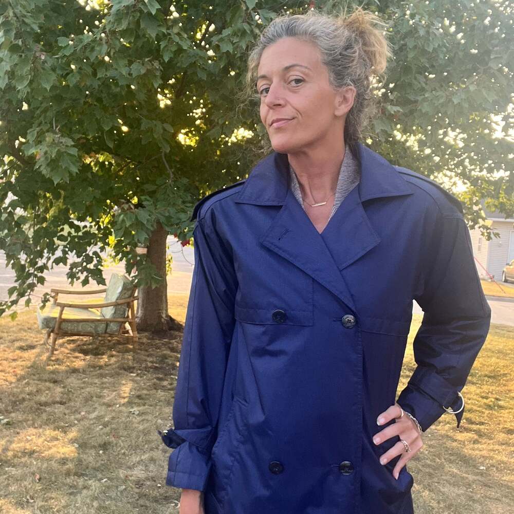 Worthington Essentials Womens Blue Long Trench Rain Coat
